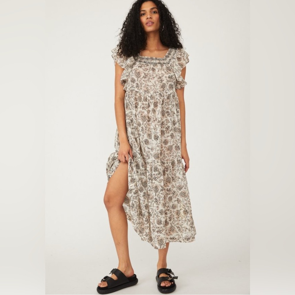 Free People Bonita Smocked Floral Cream Dress